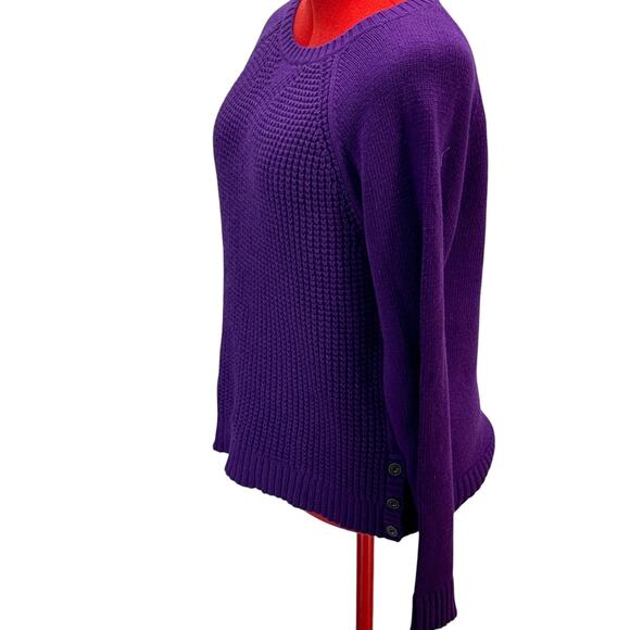 Lauren Ralph Lauren Purple Cable Knit Side Button Pullover Sweater Women XL - Picture 2 of 7